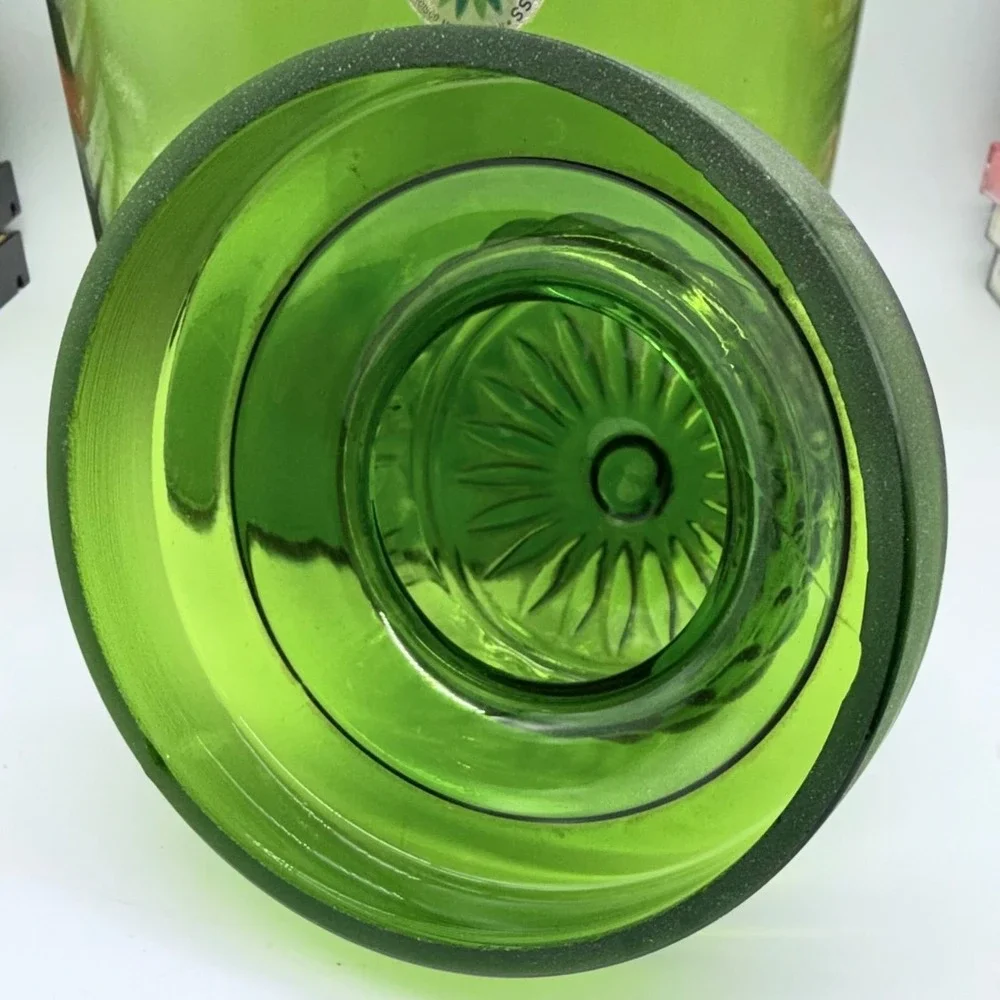 Counterpoint Hand Blown Glass Apothecary Jar Green Vintage Japan Sunburst Lid